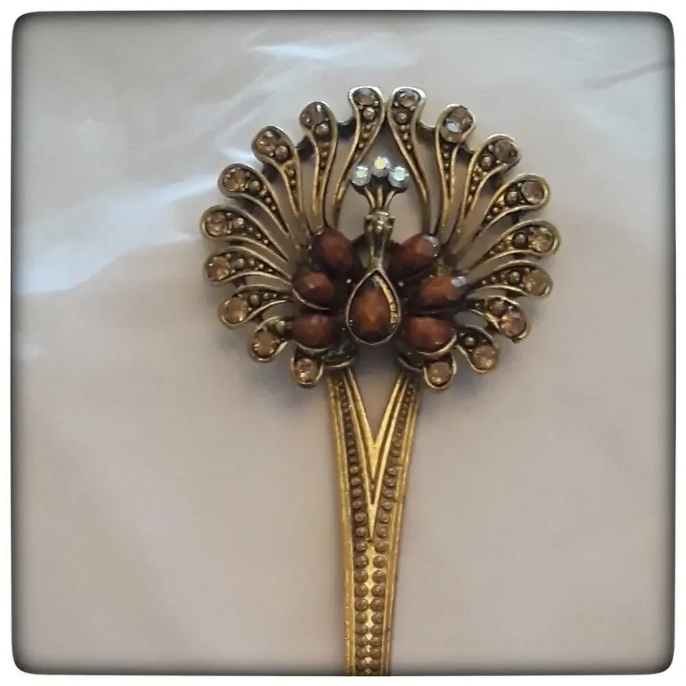 Peacock Hair Stick Bronze Gold Metal Accessory Bridgerton Decoration Jewelry
